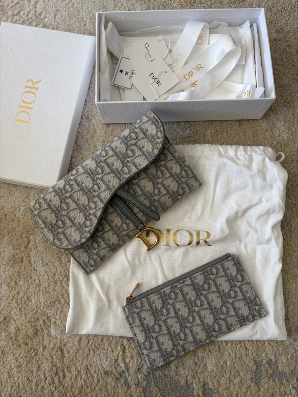 Dior Gray Oblique Saddle Clutch with Gold D Charm - Picture 11 of 12